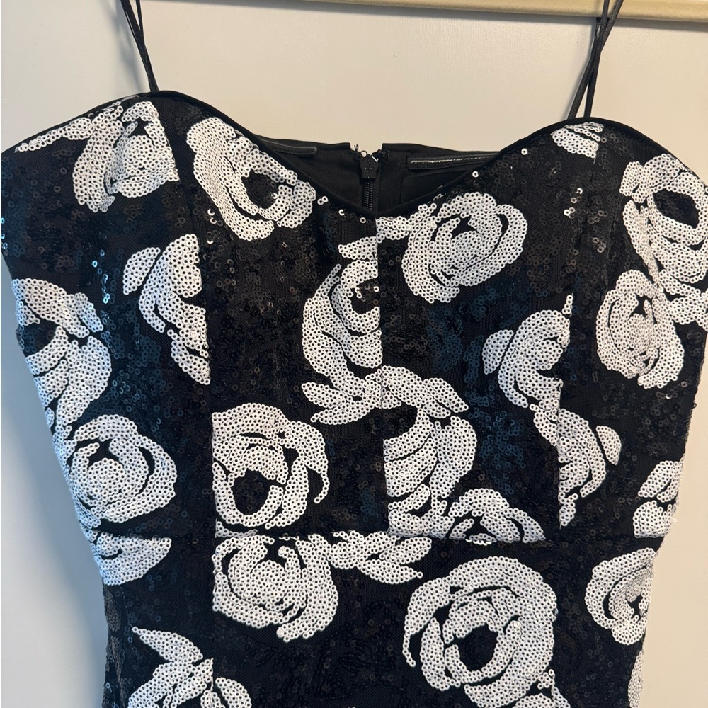 CeCe Strapless Black and White Floral Dress - Picture 2 of 4